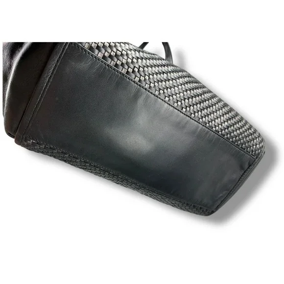 Coach F31285 Black Woven Leather Tote Shoulder Bag Zip Top Classic Everyday - Picture 7 of 13